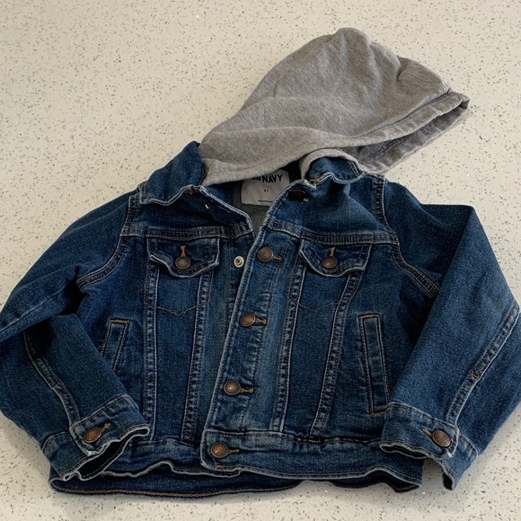 Old Navy Dark Blue Denim Jacket with Gray Hood - Picture 5 of 6